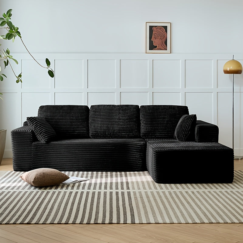 96-inch L-shaped Chaise Set, 65-inch Single Chaise Lounge, Oversized Boneless Leisure Recliner Covered with Soft Corduroy Fabric, Equipped