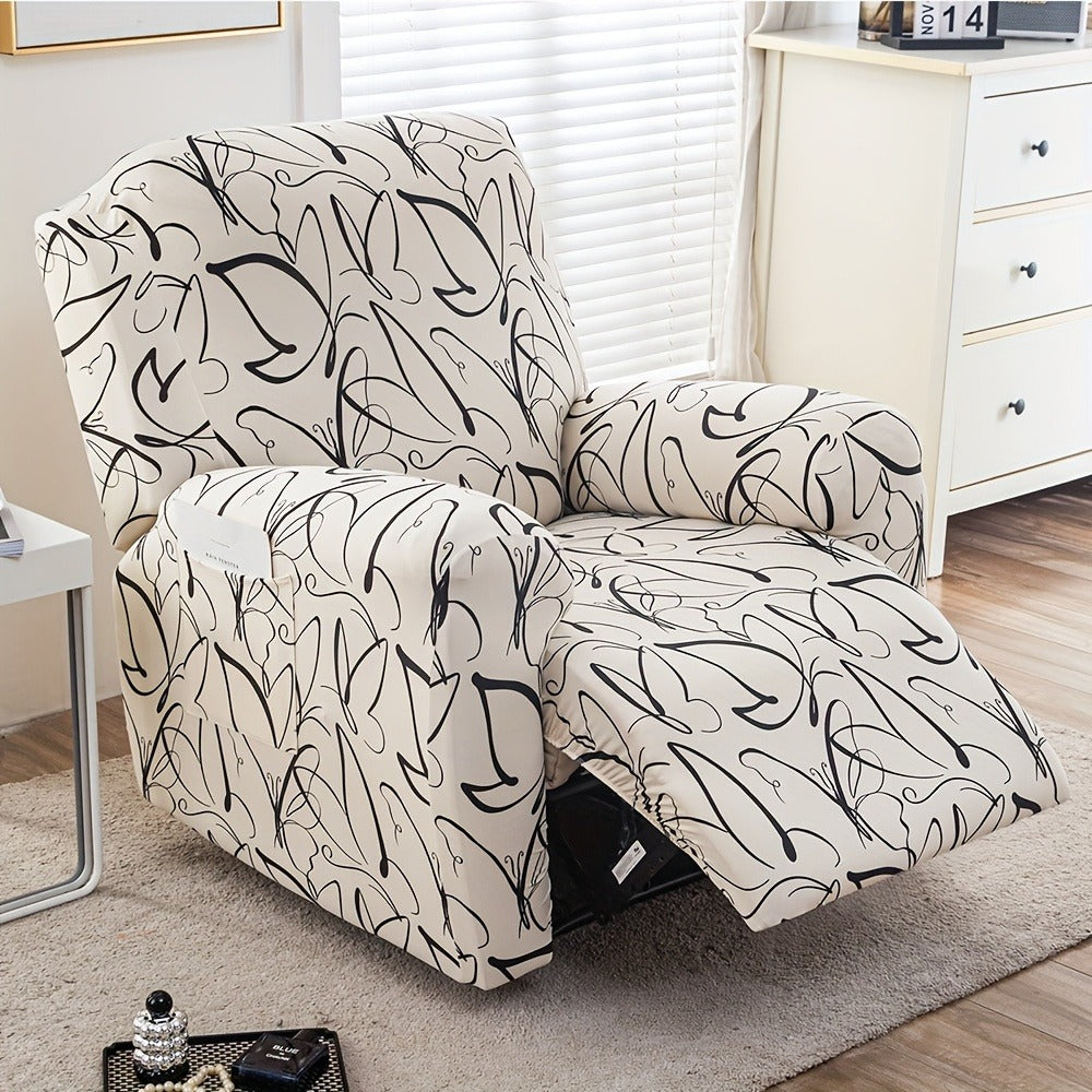 Recliner Slipcover 4pcs Extra Large with Pocket - Spandex Stretch Four Seasons Furniture Protector | Botanical Geometric Prints | Living Room Home Decor Sofa Chair Cover - product image 14