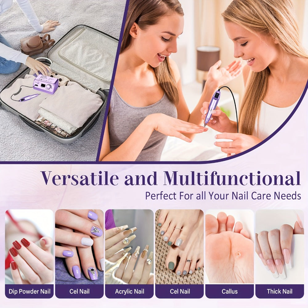 Nail Drill Kit 35000 RPM with 100 Sanding Bands Multiple Drill Bits Electric Nail File for Acrylic Gel Nails Manicure Pedicure Salon Home Use Purple Pink Black - product image 8