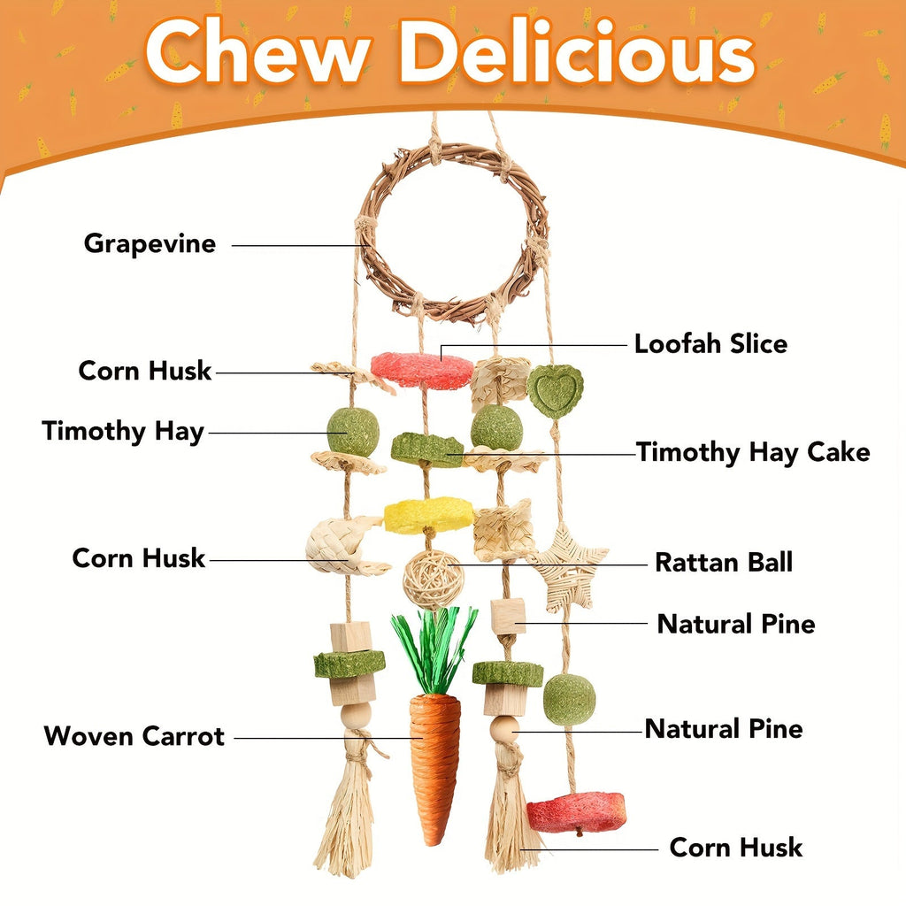 Small Animal Chew Toys 2 Pack | Teeth Grinding Enrichment Toy for Bunnies and Small Pets | Rattan Ring Hanging Cage Toys with Natural Snacks for Rabbits Guinea - product image 3