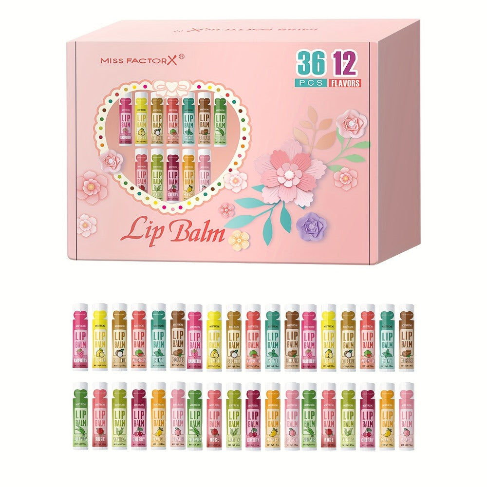Lip Balm Set 36 Pcs Moisturizing Tinted Lip Butter with Jojoba Oil — 12 Flavors Natural Hydrating Lip Care for Dry Chapped Lips Women Adults Gift Box - product image 3