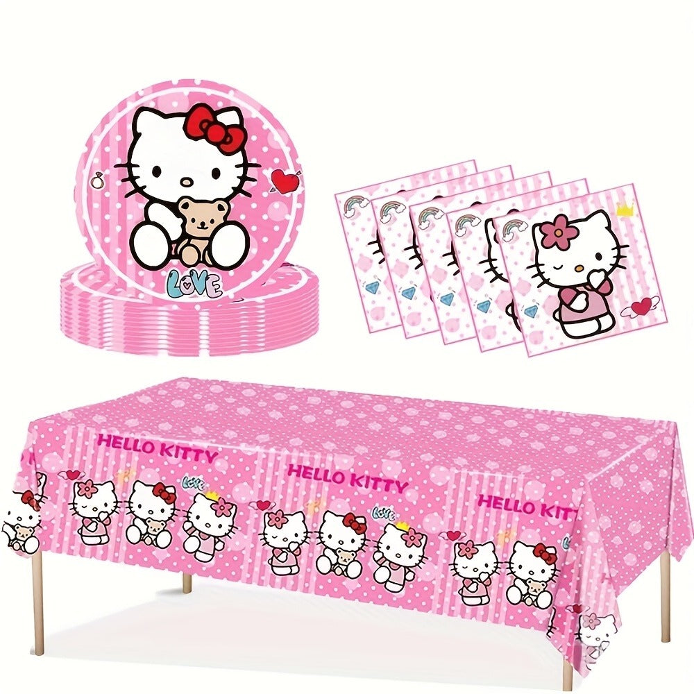 Hello Kitty Party Supplies Set 41pcs Pink Disposable Plates Napkins Tablecloth Birthday Decoration Kit - product image