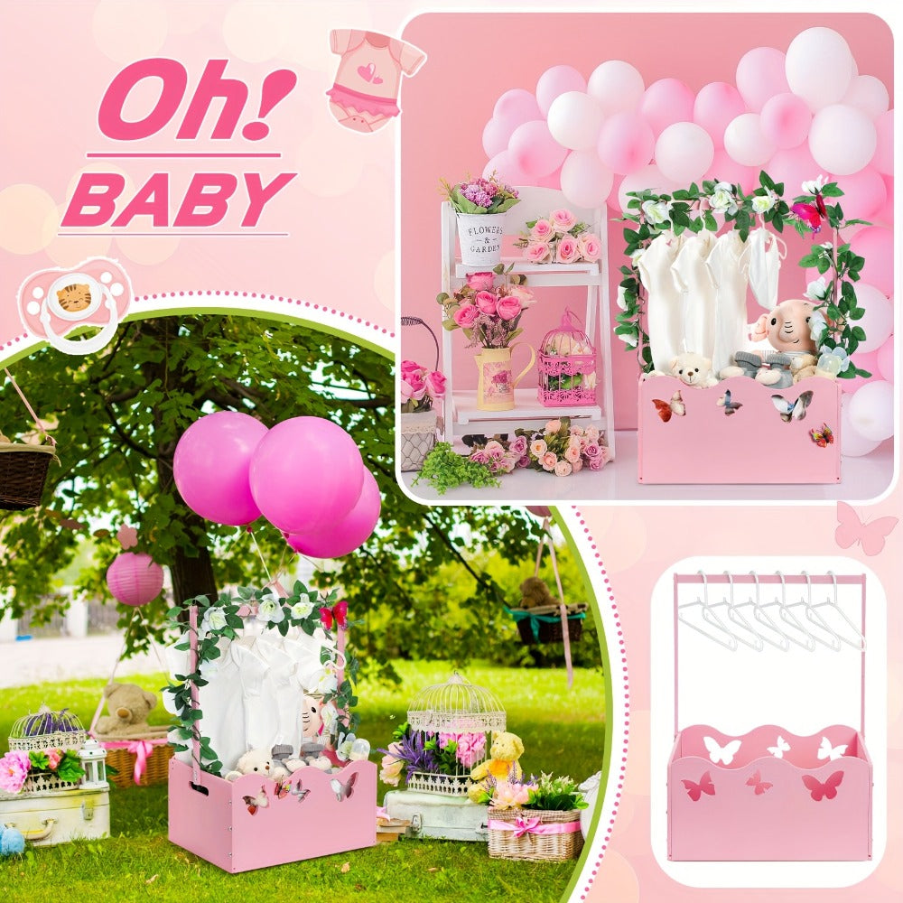 Wooden Baby Shower Gift Basket Crate with Handle Storage Hamper Baby Registry Gift for New Parents Nursery Organizer Pink Butterfly Blue Whale Pregnancy Gift - product image 7