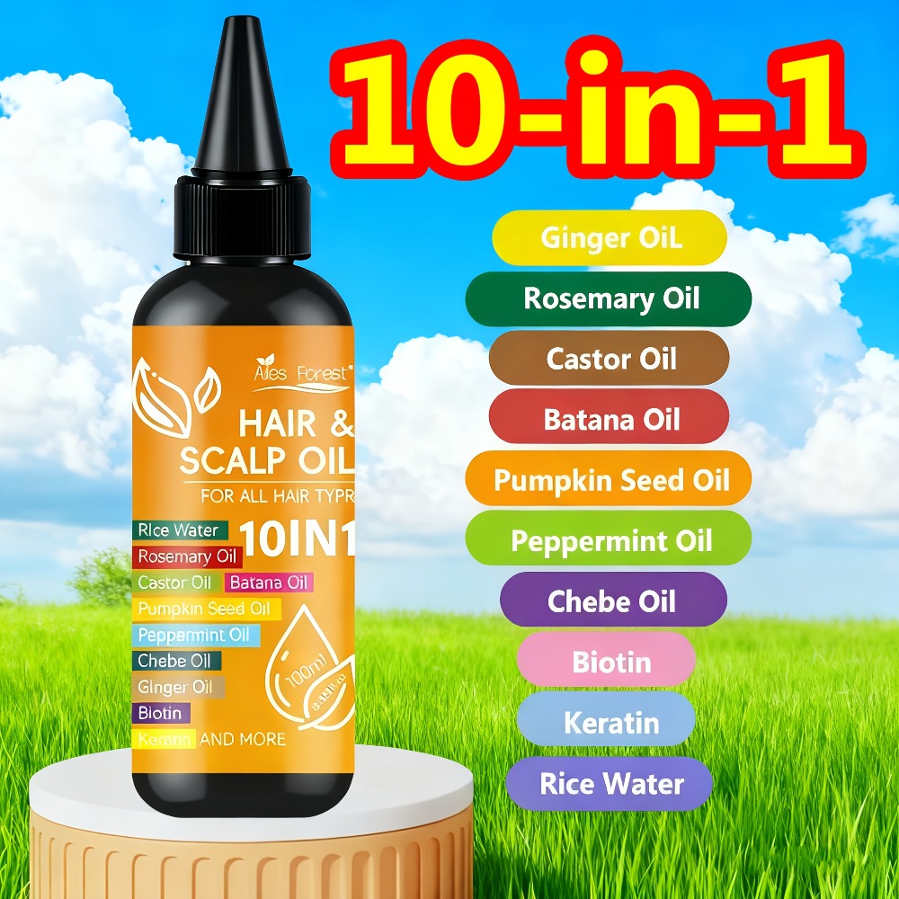 Rosemary Hair Growth Oil 10-in-1 with Batana, Rice Water, Biotin & Keratin — Moisturizing Anti-Frizz Smoothing Hair Treatment Oil for All Hair Types, 100ml / 3.38oz - product image 2