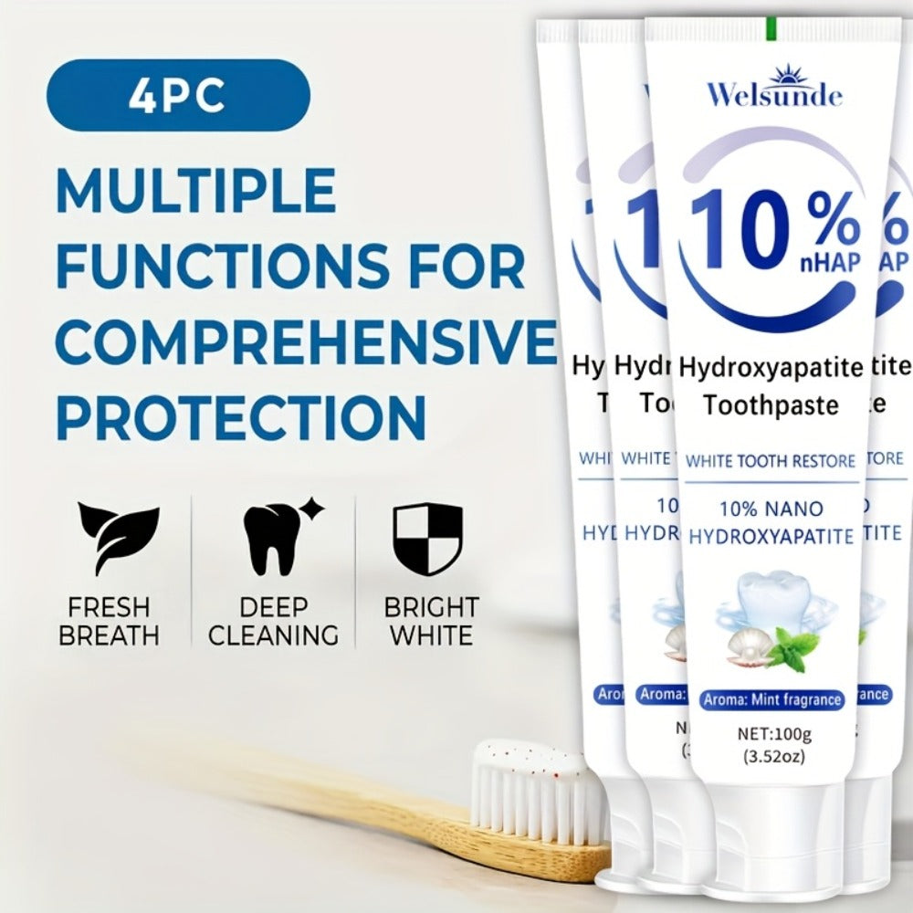 Hydroxyapatite Toothpaste 4-Pack – 10% Nano Formula with Baking Soda, Deep Cleaning & Whitening Gel, Mint Fresh Breath, Fluoride-Free Daily Oral Care for Everyone, Home & Travel Sl - product image 6