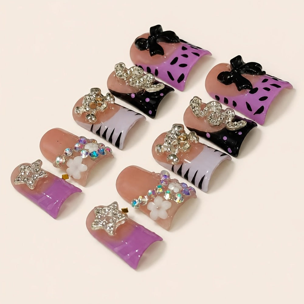 Leopard Skull Press On Nails Short Duckbill 10pcs – Handmade Rhinestone Zebra Bowknot Snake Acrylic Nail Kit with Tools | Edgy Party Daily Wear Nail Art for Women S M L 2026 Trends - product image 6