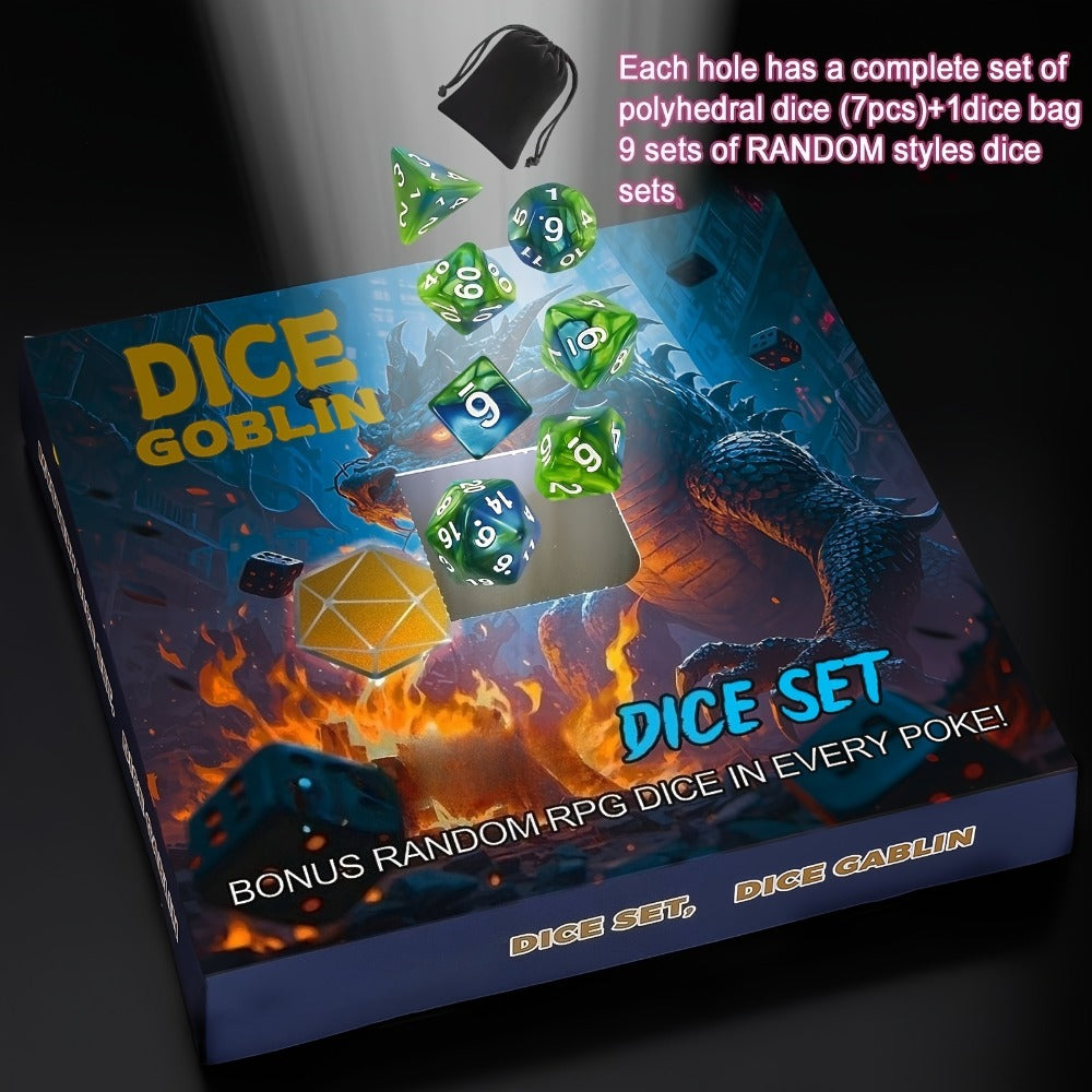 D4 D6 D8 D10 D12 D20 Surprise Gift for D&D RPG Tabletop Gamers – Mystery Box DnD Dice Set 72pcs Blind Box 9 Sets Random Polyhedral Dice with Pouches - product image 6