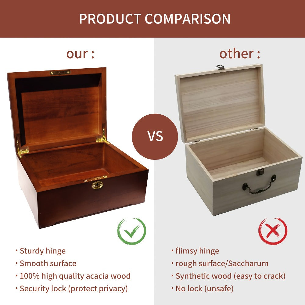 Wooden Jewelry Box with Lock Handcrafted Vintage Wood Storage Chest Hinged Lid Key Lock Multipurpose Organizer Keepsakes Home Office Decor 11x8.5x5.25 Inch - product image 6