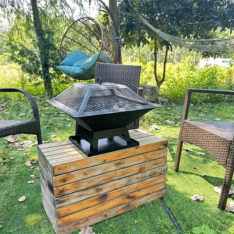 Outdoor Fire Pit 18.5 Inch Heavy Duty BBQ Grill Bowl with Combustion Grate Ash Collector Fireproof Cover Charcoal Hook for Backyard Patio Garden Camping - product image 5