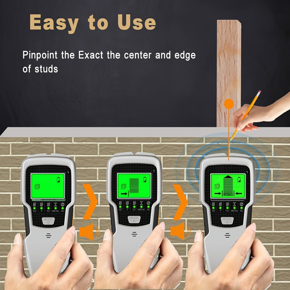 Stud Finder Wall Scanner 5-in-1 Electronic C75 | LCD Display Audio Alarm Detects Wood Studs AC Live Wire Metal Pipes Joists | Accurate Wall Detector for Drywall Home Renovation DIY - product image 7