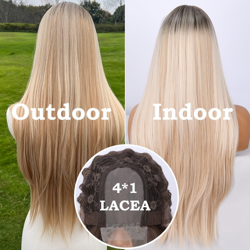 U Part Lace Front Bob Wig 4x1 Glueless Rose Net Cap Middle Part Natural Hairline Synthetic Wig for Women 14 Inch Brown Highlights Milky White Black Pink - product image 29