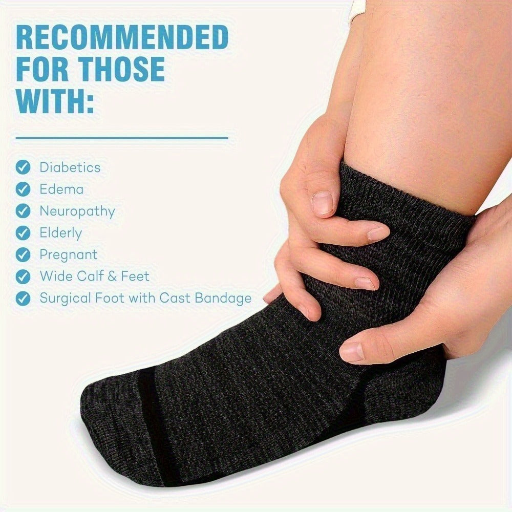 Wide Calf Socks 5 Pairs Loose Top Non-Binding Breathable Crew Socks for Men Women Plus Size Large Leg Edema Varicose Veins Comfort Fit M L Mixed Black - product image 6