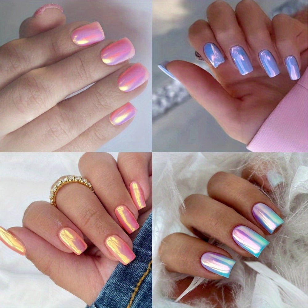 Chrome Nails 96 Pieces 4 Packs Pink Mirror Short Square Press On Nails – Glossy Acrylic Full Cover Fake Nails for Women Girls Summer Dating Personalized Nail Art Kit - product image 17