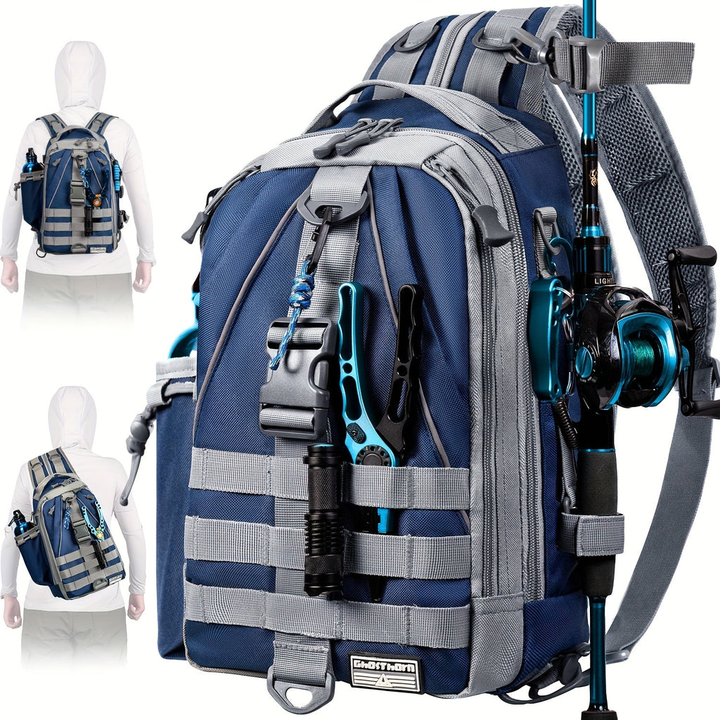Waterproof Fishing Backpack Tackle Sling Bag | Rod Holder Daypack for Shore, Kayak & Fly Fishing | Men Women Outdoor Gear - product image
