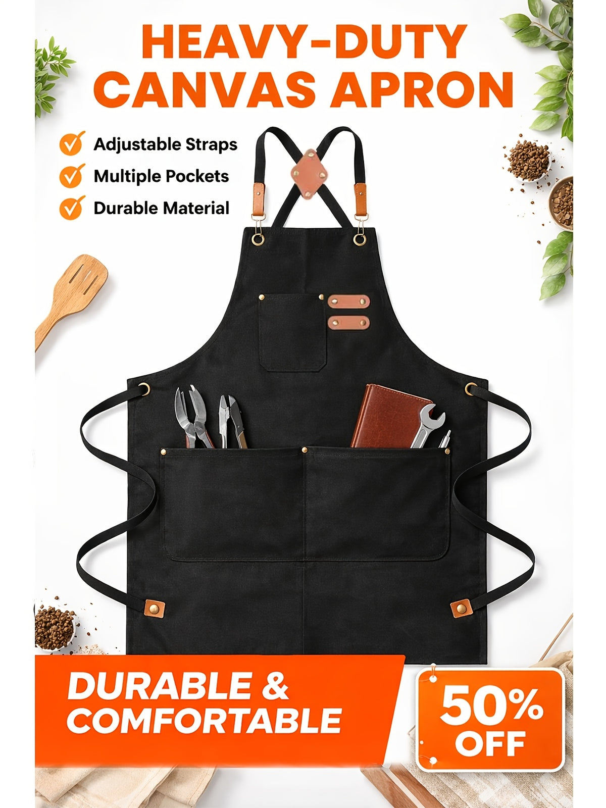 Festive Multi-Use Apron 12OZ Canvas Tool Apron With 3 Pockets - For Cooking, Gardening, Coffee Making, Thanksgiving & Christmas Gift Idea - Unisex Adjustable - product image 10