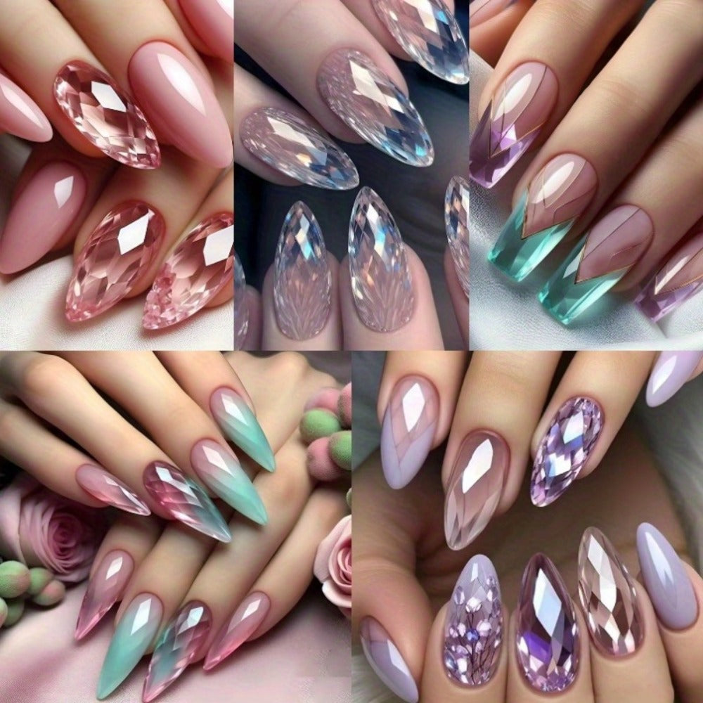 Holographic Nails 120 Pieces 5 Packs Medium Almond Press On Nails Gradient Iridescent – Mixed Color Orange Tones Full Cover Fake Nails Kit with Jelly Glue & Nail File for Women Gir - product image 2