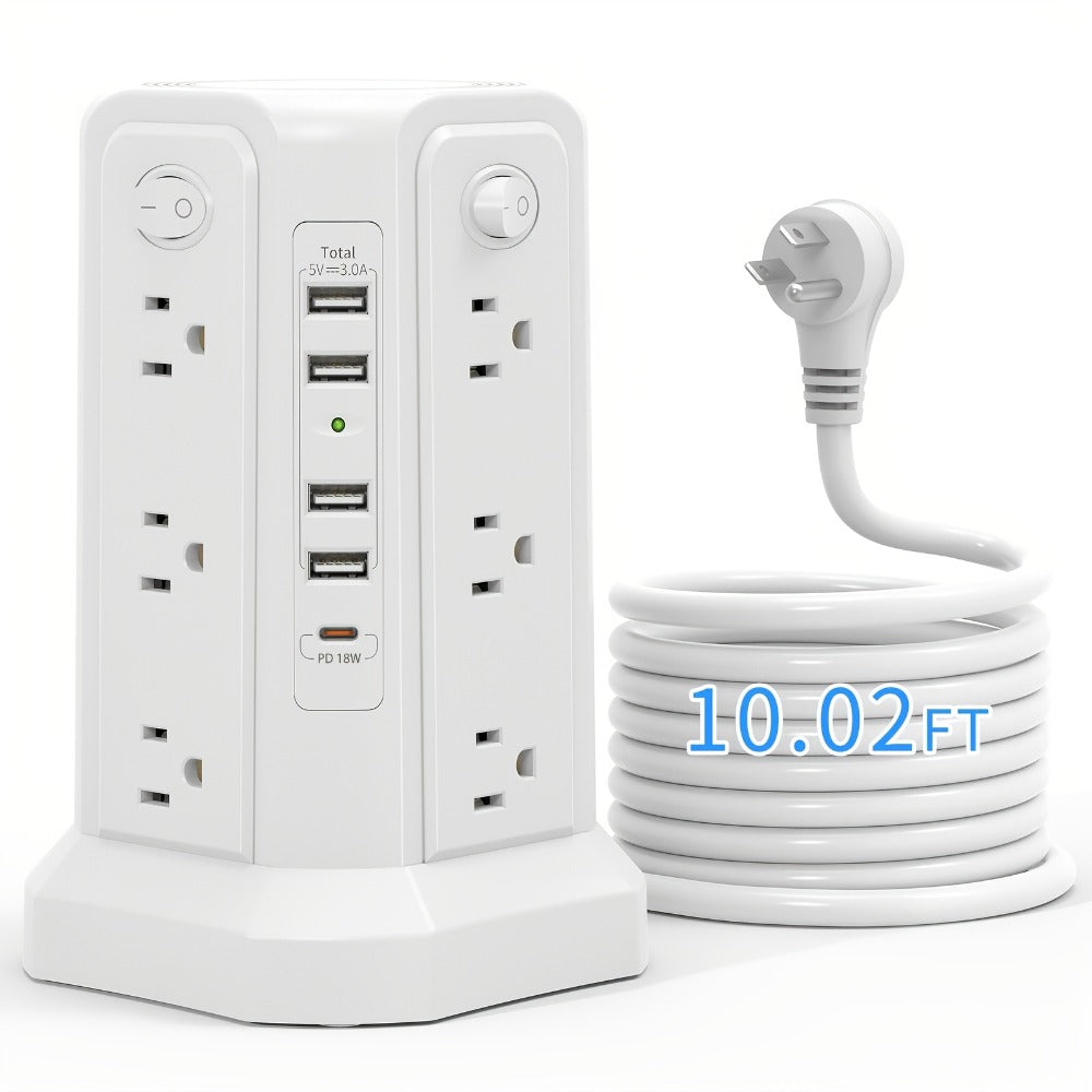 Surge Protector Power Strip Tower with 12 AC Outlets 5 USB Ports 8.8FT Extension Cord Night Light 4 Individual Switches Overload Protection for Home Office Desk Dorm Room - product image 5