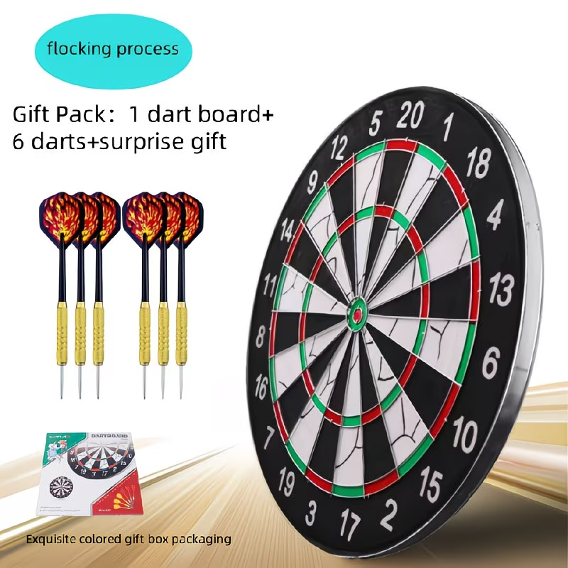 Dartboard Set with 6 Steel Tip Darts | 17 Inch Hanging Dart Board for Indoor Game Room, Holiday Party, Family Fun Night