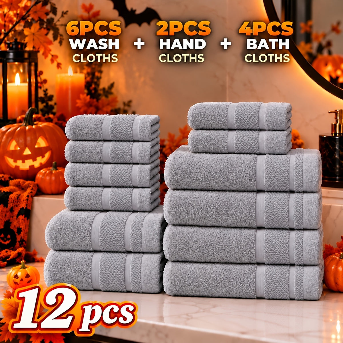 24 pcs Bath Towel Sets, Solid Color Cotton Blend Bathroom Towel, 8/4 Bath Towels +4/2Hand Towels + 12/6Washcloths, Multiple Colors Available, Soft and - product image 19