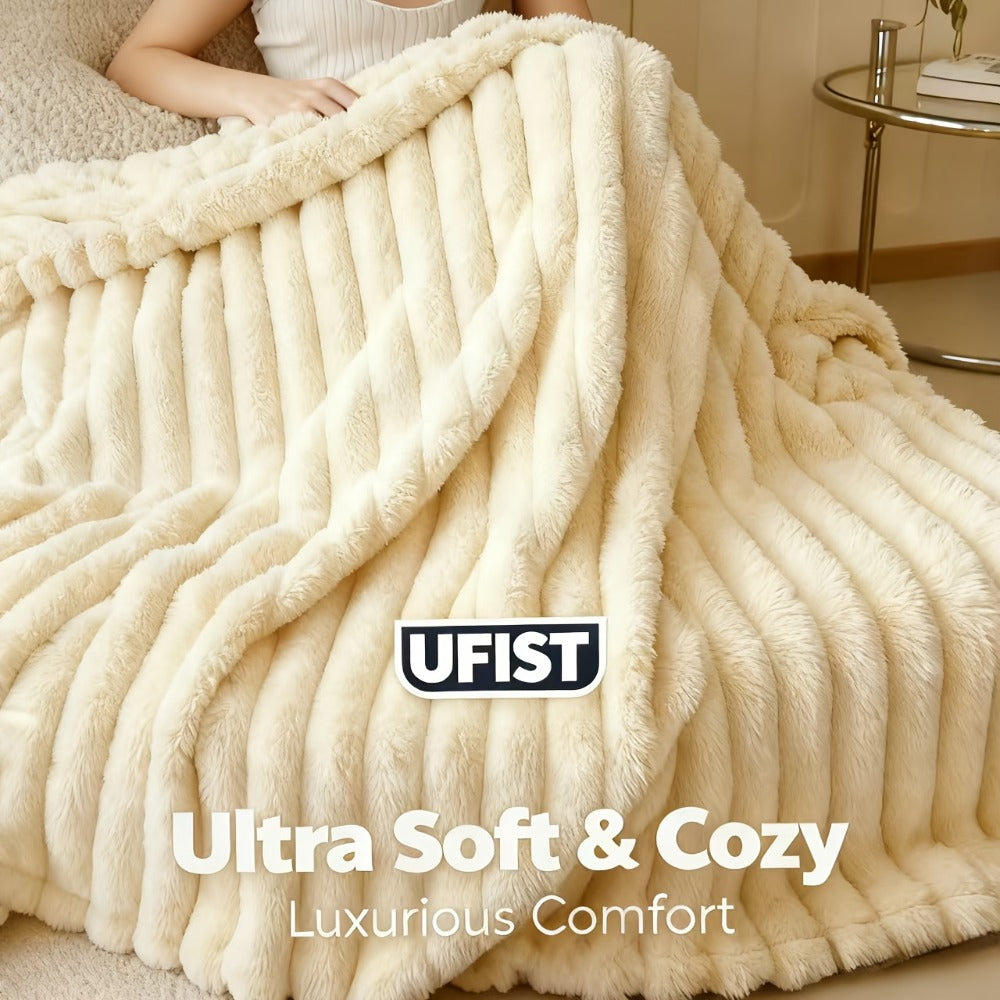 Plush Faux Fur Blanket – Imitation Rabbit Fur 300-350gsm Knit Throw for Sofa, Bed & Travel, All Season, 3 Colors, 2 Sizes - product image