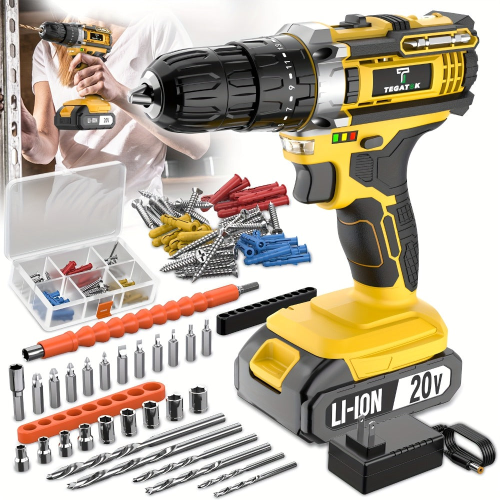 20V Cordless Drill Set Impact Power Drill 3/8 Inch Keyless Chuck 18+3 Clutch 45Nm Max Torque 2-Speed Work Light 2.0Ah Battery Fast Charger 136 148 PCS Kit - product image 3
