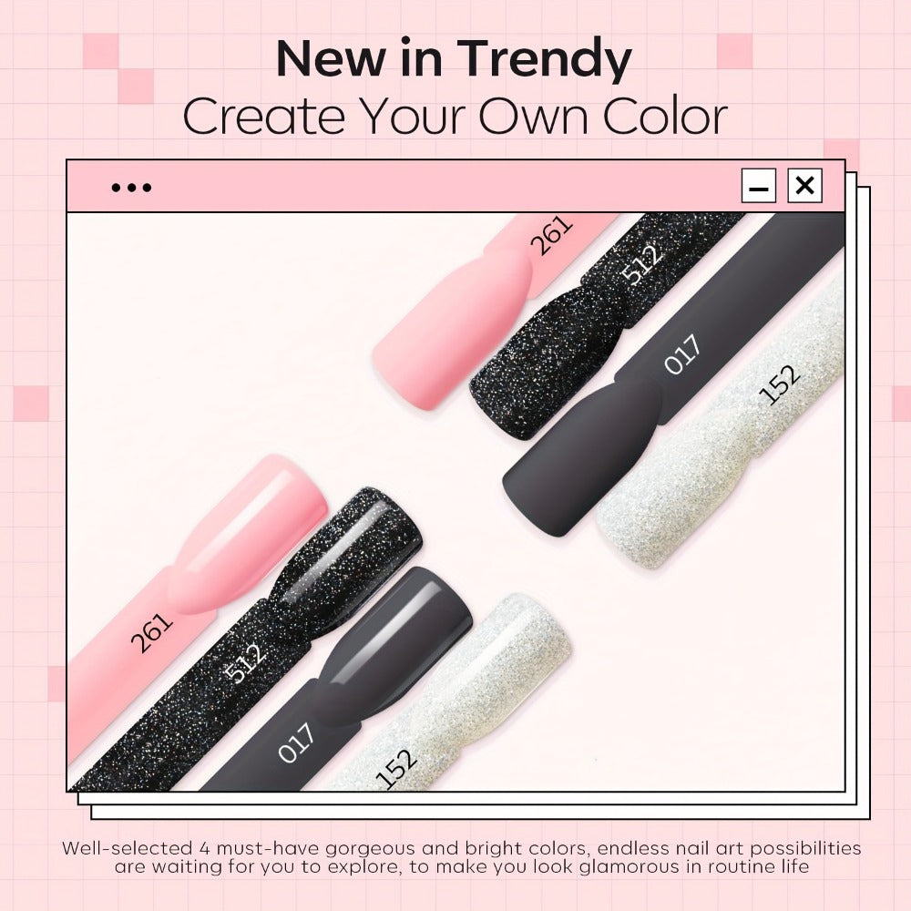 Dip Powder Nail Starter Kit 4 Colors Soft Gray Pink Black Glitter with Base Coat Top Coat Activator No Lamp French Nail Art Salon Style Manicure Set for Beginners Women - product image 2