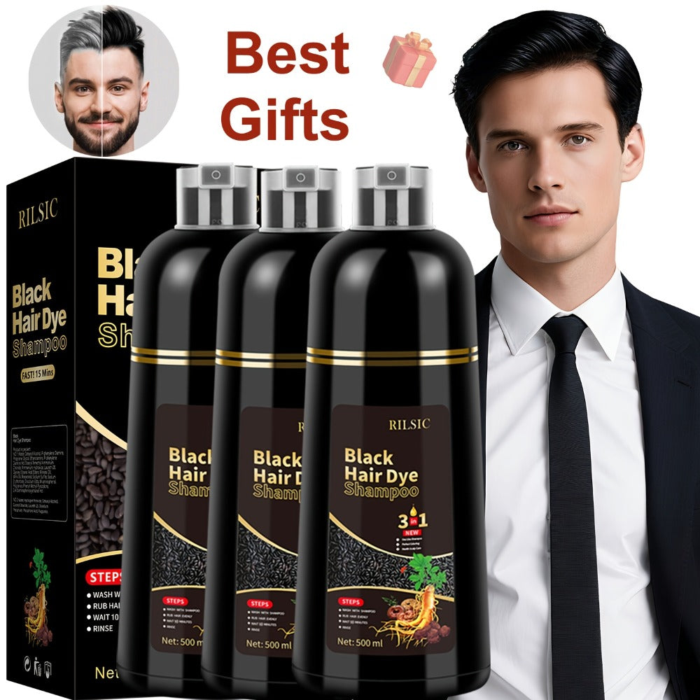Gray Hair Coverage Shampoo 3-in-1 Hair Dye Shampoo 3-Pack | Herbal Natural Formula Color in Minutes | Long-Lasting Black Brown Chestnut Brown | No Mixing Easy Home Hair Color for M - product image