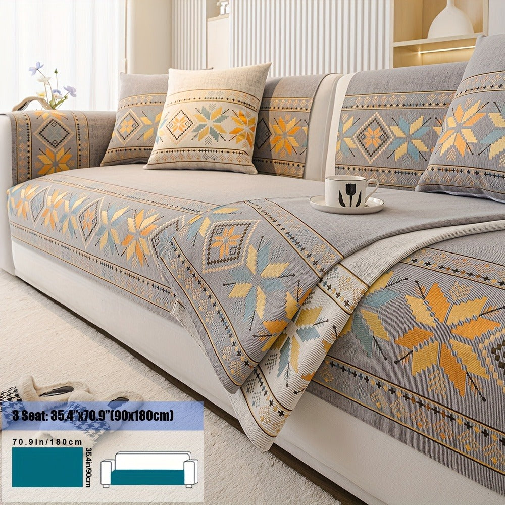 Chenille Sofa Slipcover 1pc Boho Vintage Style - Luxury Non-Slip Removable Four Seasons Universal Couch Cover | Armrest 1 2 3 4 Seater | Dark Gray Light Gray Blue | Living Room Hom - product image 19