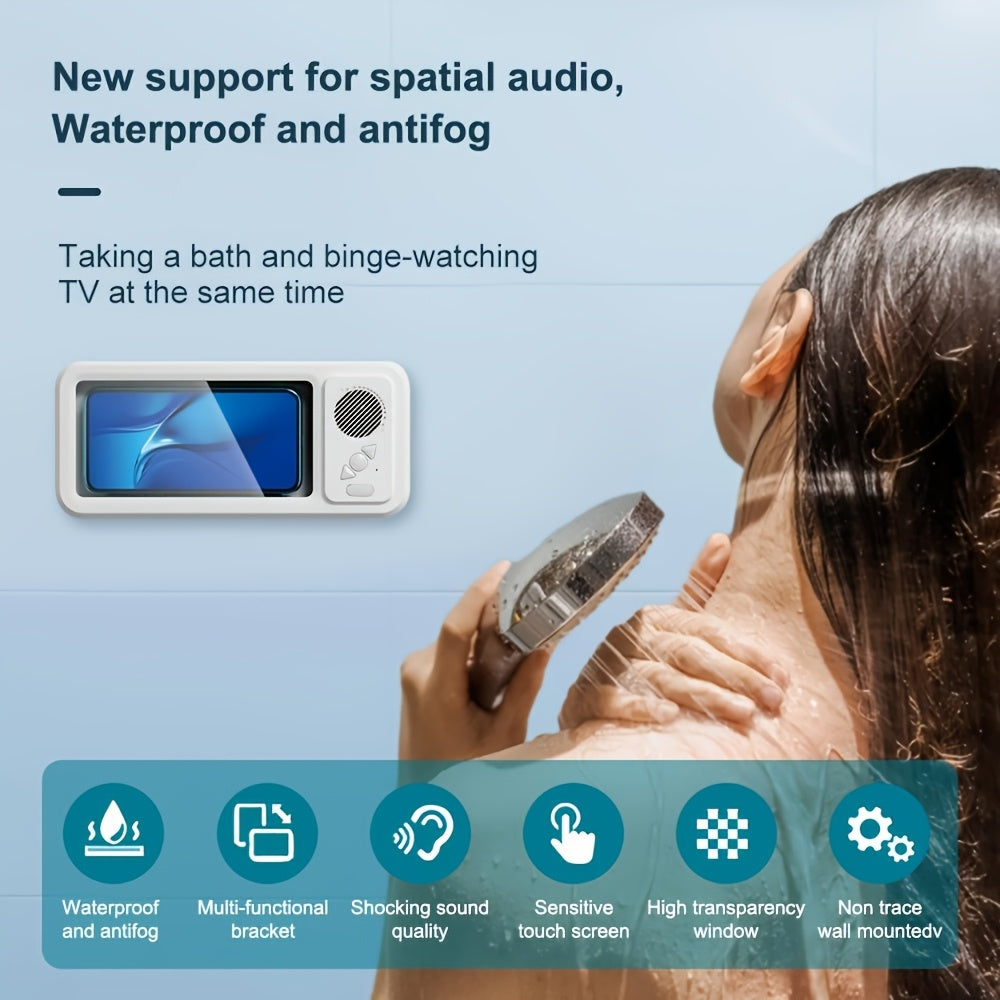 Shower Speaker, 2026 New Shower Phone Holder, Wireless Wireless Speaker - IPX5 Rating, 360-Degree Rotating Visible Shower Phone Mount, Suitable for Bathroom Tubs, Kitchen Walls, Mirrors