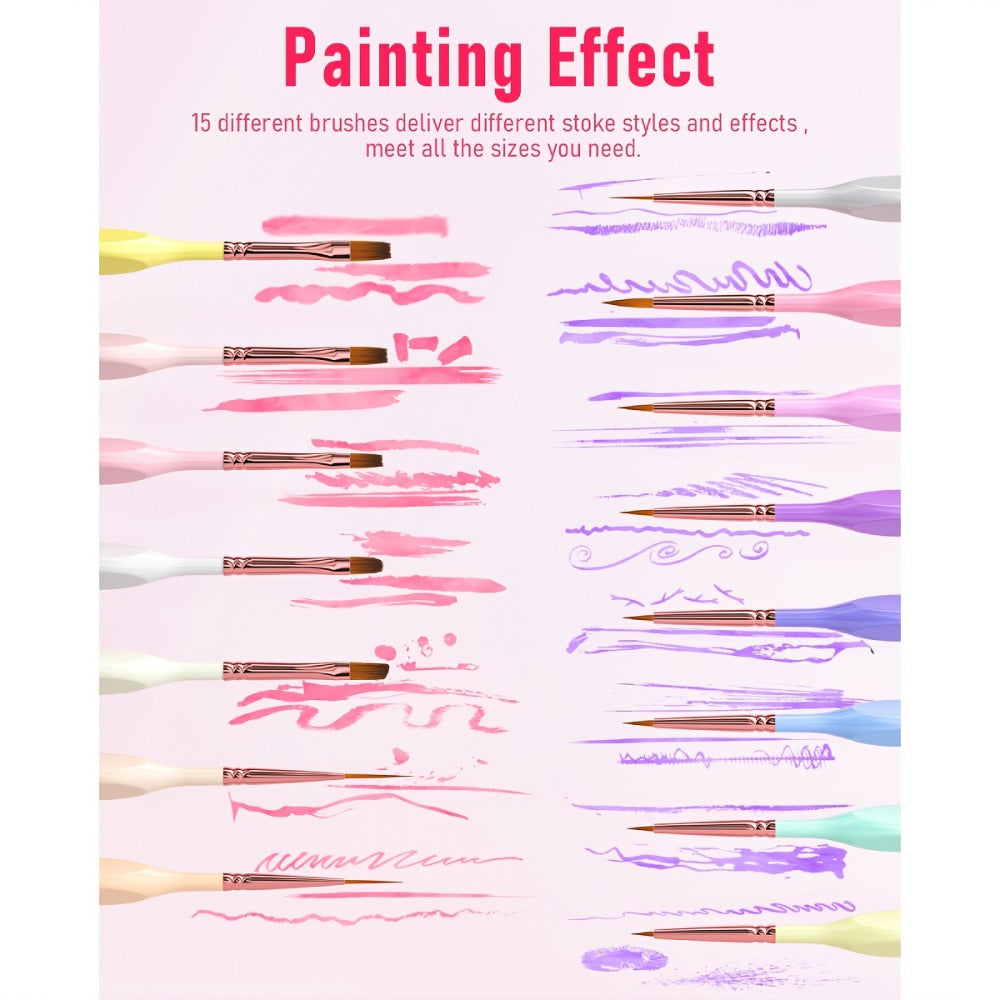 Miniature Paint Brush Set 15 Piece with Case | Micro Fine Detail Brushes for Acrylic, Oil, Watercolor, Rock Painting, Models & Paint by Numbers | Ergonomic Triangular Handle | Artist Gift