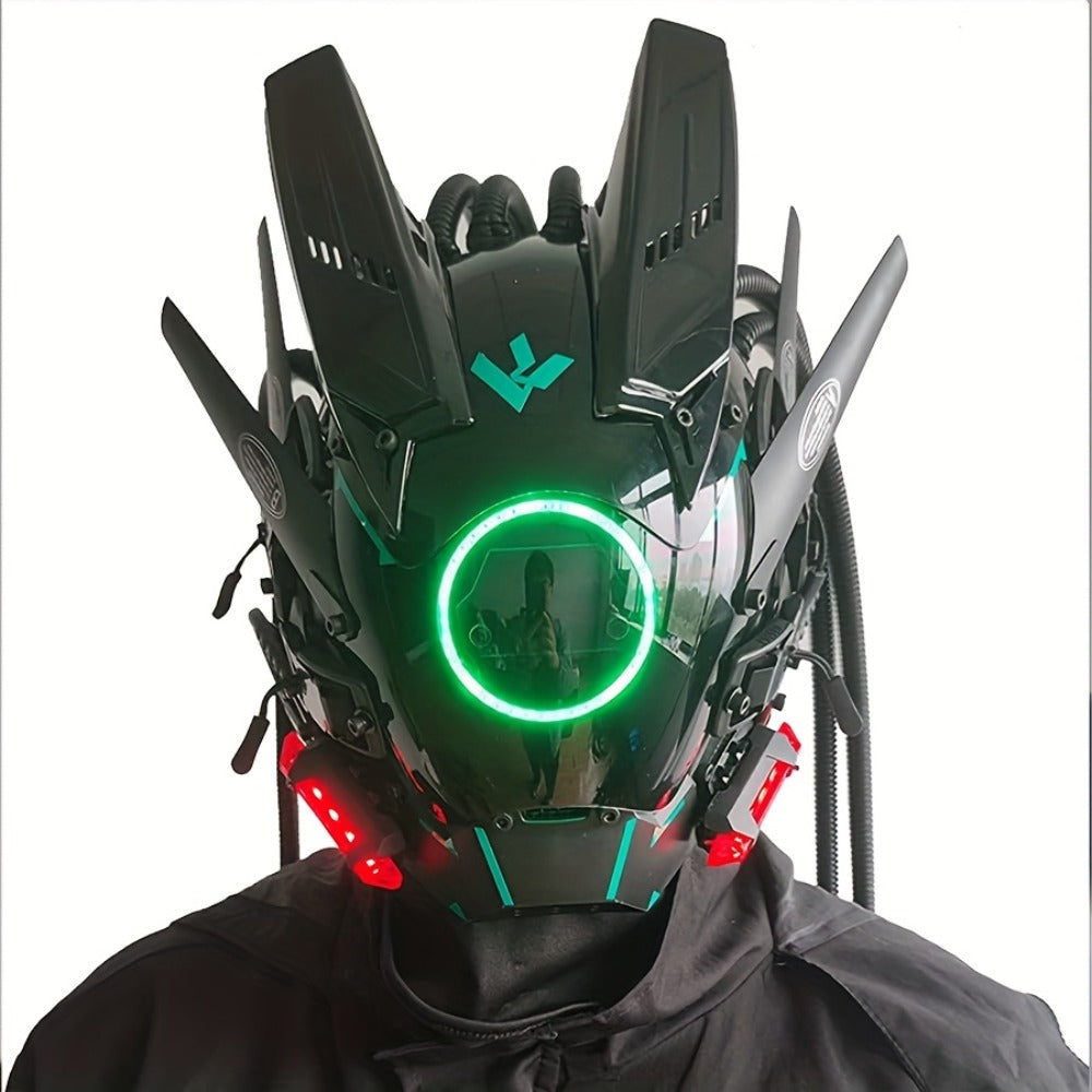 Futuristic Sci-Fi Mechanical Face Mask for Halloween, Cosplay, Music Festival & Rave Party, Blue Green Pink, Free Helmet Included, Adult Gift – LED Cyberpunk - product image 5