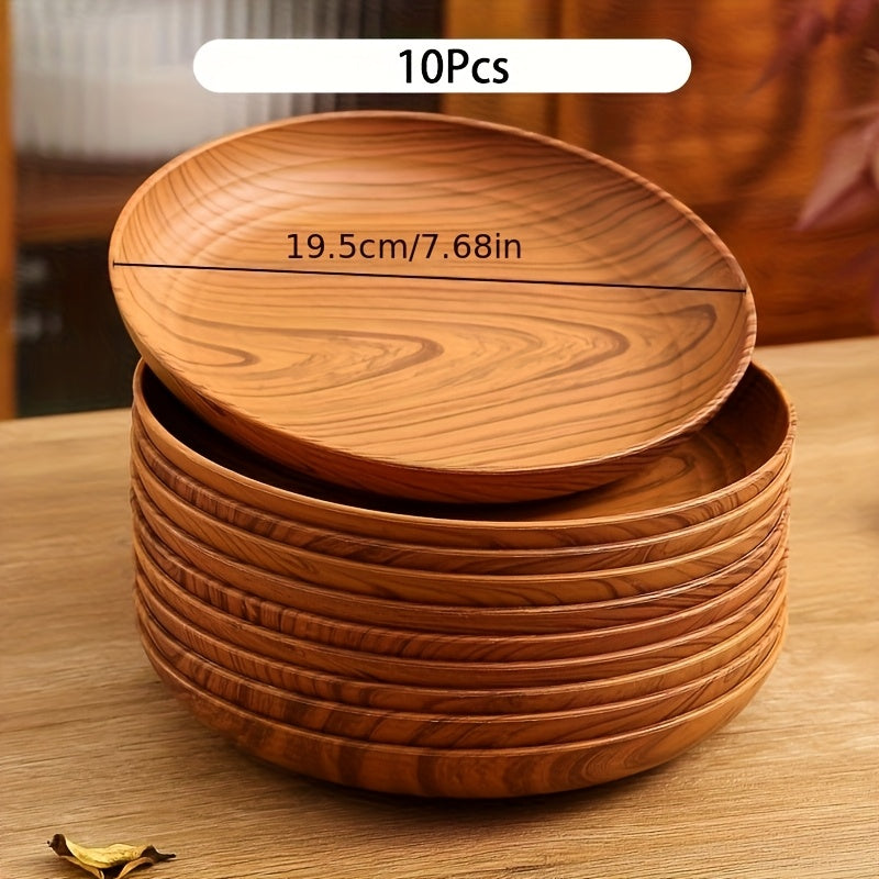 Wood Grain Plastic Dinner Plates Set of 10 - 7.8 Inch Salad Serving Plates for Kitchen Dining Table - product image 13