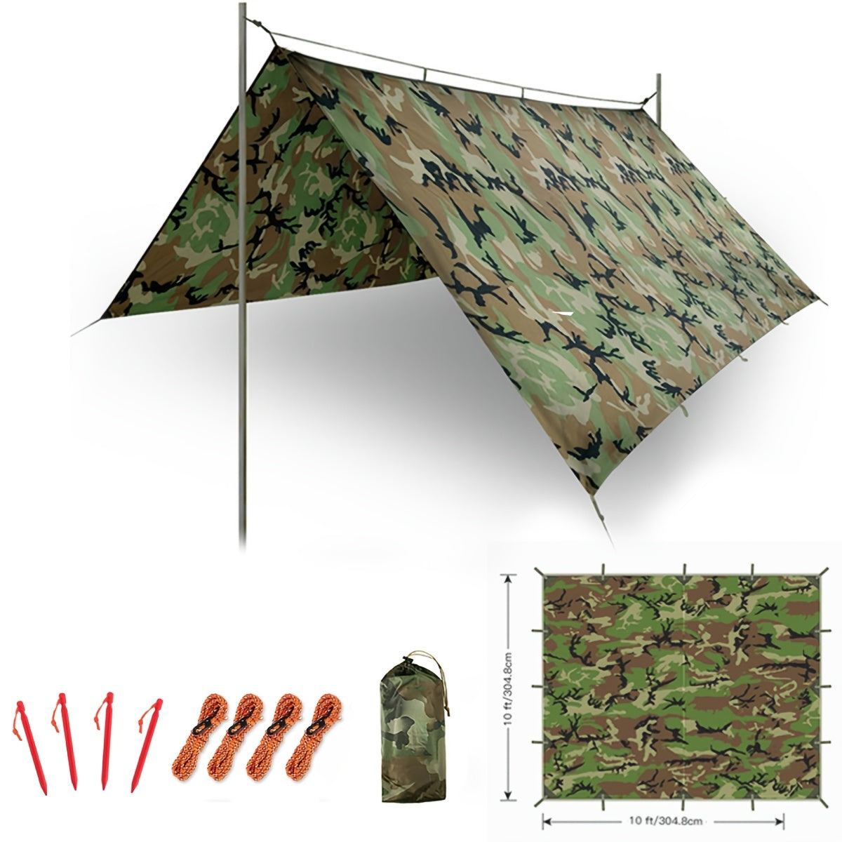 Camping Tarp Canopy with UV Protection – Multiple Colors & Sizes – Portable Collapsible Waterproof Shelter Tent for Backpacking, Hiking, Garden, Outdoor Survival