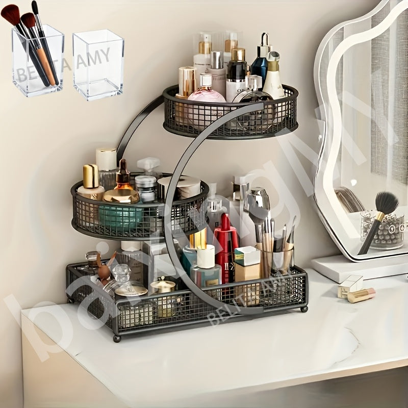 1pc Varnished Metal Cosmetic Organizer - No-Installation Lightweight Makeup Storage Rack, Perfume Organizer, Spiral Design Vanity Countertop Shelf for - product image