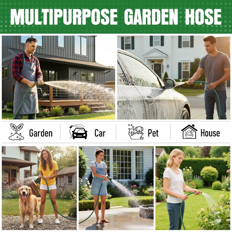 Heavy-Duty Rubber Garden Hose with 9-Function Nozzle | Non-Expandable, Kink-Resistant – 25/50/75/100FT - product image 7