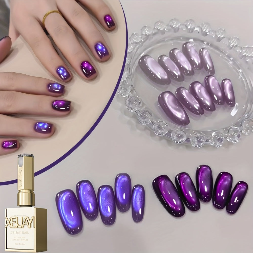 Cat Eye Gel Nail Polish Set 4pcs Purple Iridescent Glass Bead — Nine Purple Fire Aurora Shimmer UV LED Soak-Off Gel Polish for Women, Salon & Home DIY Nail Art Manicure Kit - product image 2