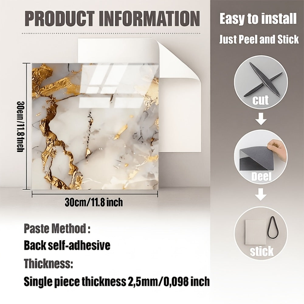 Self-Adhesive Marble Tile Stickers 11.8x11.8in Peel and Stick Wall Tiles for Bathroom Kitchen Backsplash – Waterproof 3D Glossy Imitation Marble Wall Panel, Easy to Install, 50 or  - product image 23