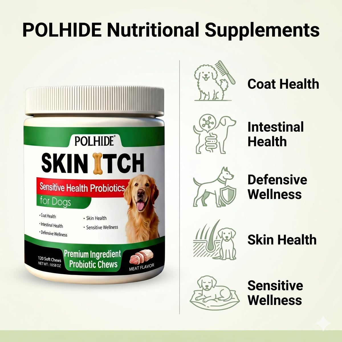 Yeast Supplement for Sensitive Stomach, Coat & Intestinal Wellness, Soft Meat Flavor, 90-Day Supply for Dogs All Ages – Dog Gut Health Probiotic Chews 120 Count - product image 3