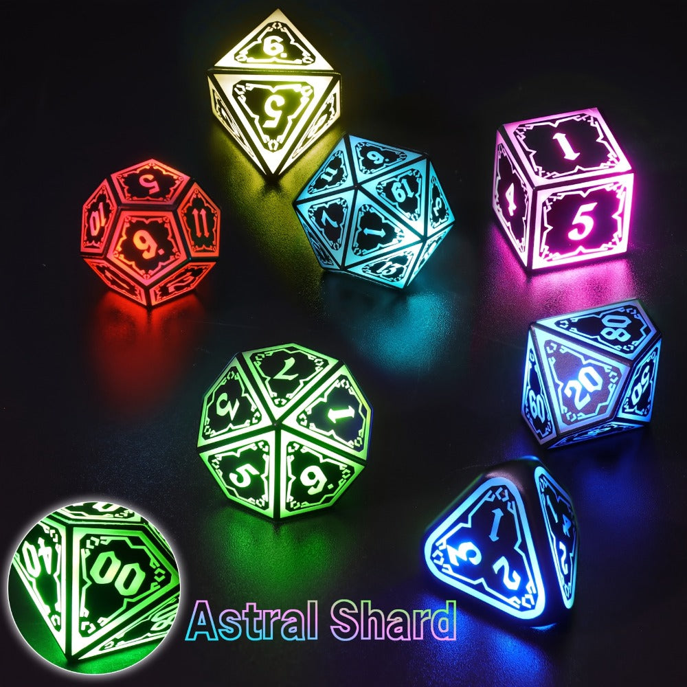 Illuminated Polyhedral Dice with Type-C Charging Case for D&D RPG Tabletop Games, Astral Shard Black, Glow in Dark Gift for Gamers – RGB LED DND Dice Set - product image 6