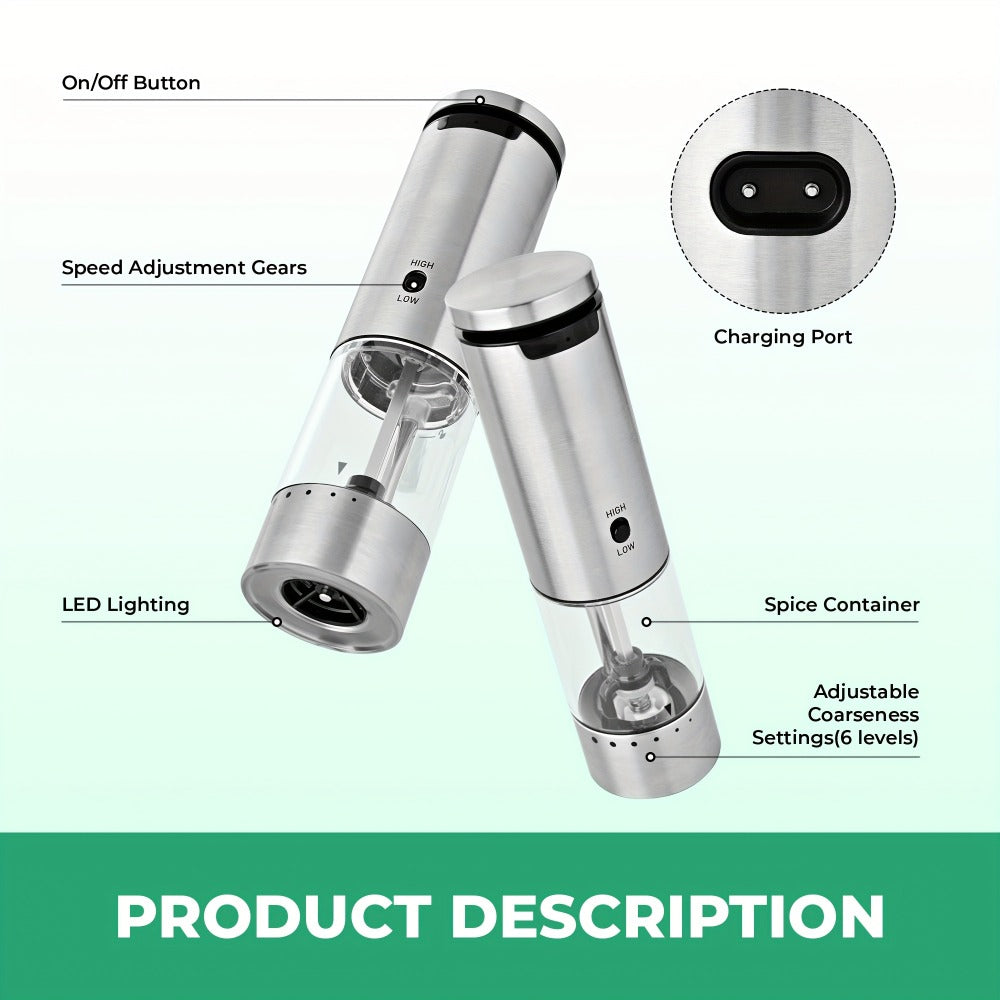Electric Pepper Grinder Set USB-C Rechargeable with LED Light Ceramic Core Adjustable Coarseness One-Hand Automatic Salt Pepper Mill Kitchen Gift for Home Cooking Camping BBQ - product image 12