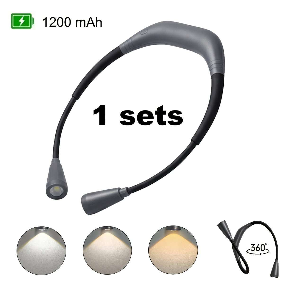 LED Neck Reading Light USB Rechargeable, 3 Color Modes Adjustable Brightness Hands-Free Book Light for Reading in Bed, Knitting, Crafts, Camping & Bedroom, Portable Wearable Neck L - product image 12