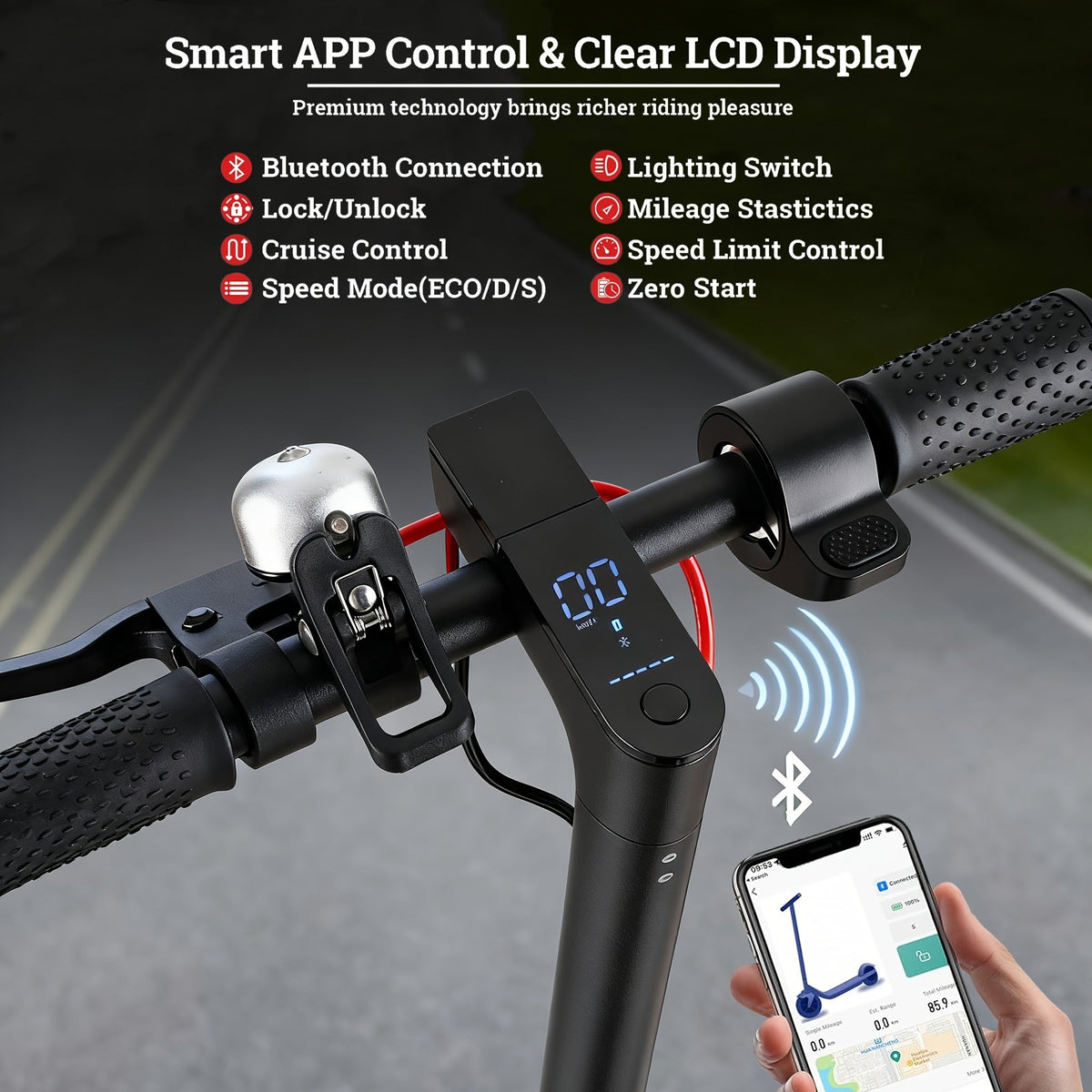 Collapsible Electric Scooter for Adults – 350W Motor, 21-Mile Range, App Control, 3-Speed Modes, 8.5'' Tires