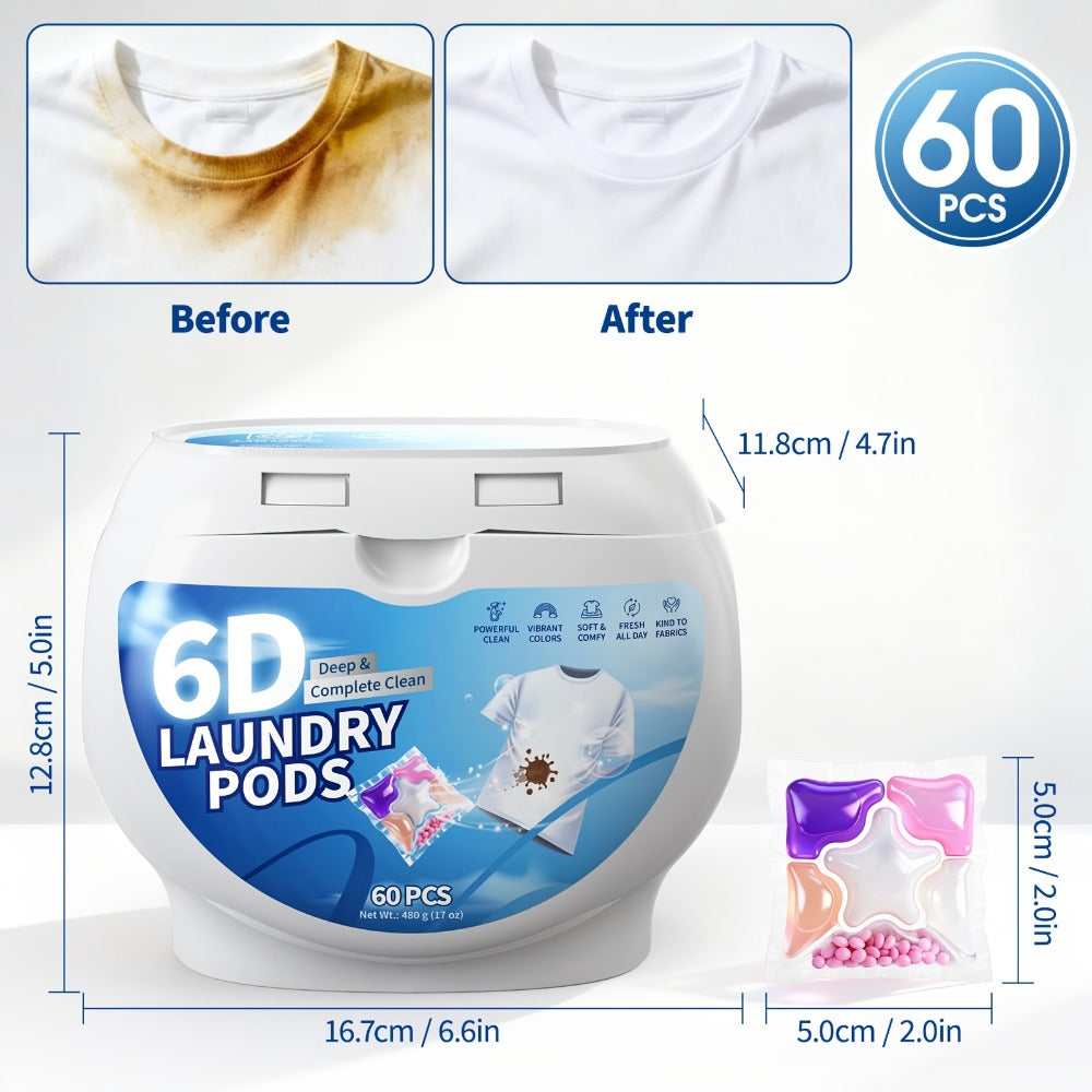 Laundry Pods 6-in-1 Concentrated – 60 Pcs 480g Deep Clean & Tough Stain Removal, Quick Dissolve No Residue, Spring Meadow Long-Lasting Fragrance, HE Compatible Washing Machine Dete - product image 3