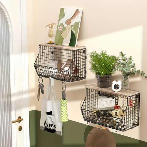 Stackable Metal Wire Fruit Basket with Lid – 1 or 2-Tier Hanging Kitchen Pantry Storage Bin, Wall-Mounted or Countertop Vegetable Organizer for Potato, Onion & Produce, Black - product image 2