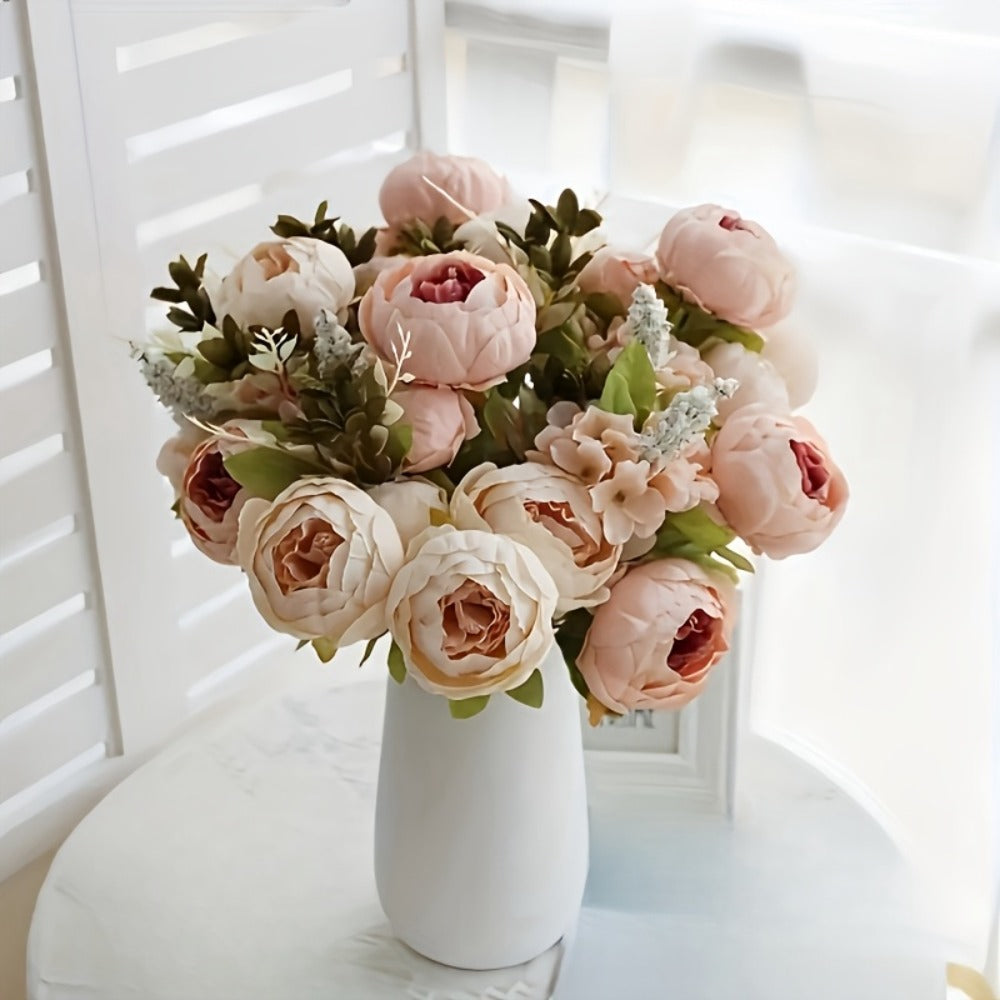 Faux Peonies Hydrangeas Artificial Flowers Vintage Silk Bouquet - Pink Green Mix Floral Centerpiece for Bridal Wedding Home Table Decor Rustic Farmhouse Arrangement - product image 9