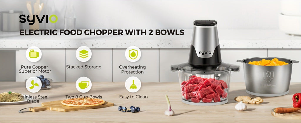 Mini Food Processor 450W with 2 Bowls – Electric Food Chopper, 4 Bi-Level Blades, Meat Grinder for Baby Food, Meat, Onion & Vegetables, 2 Speed - product image 10