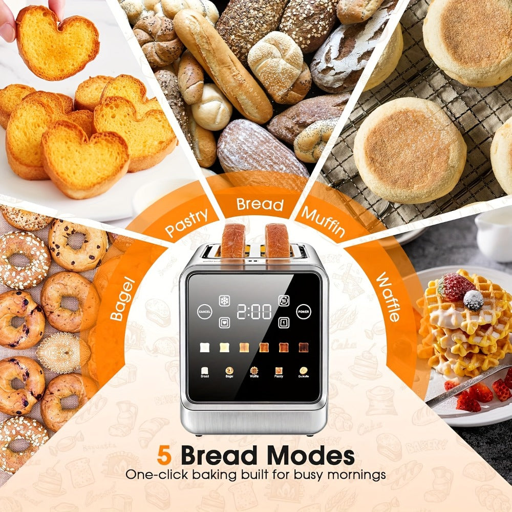 Smart Digital Toaster 2 Slice Touch Screen – Stainless Steel with Memory Function, 5 Bread Types, 6 Shade Settings, 1.5-Inch Wide Slot, 900W Fast Toasting for Home Kitchen - product image 3