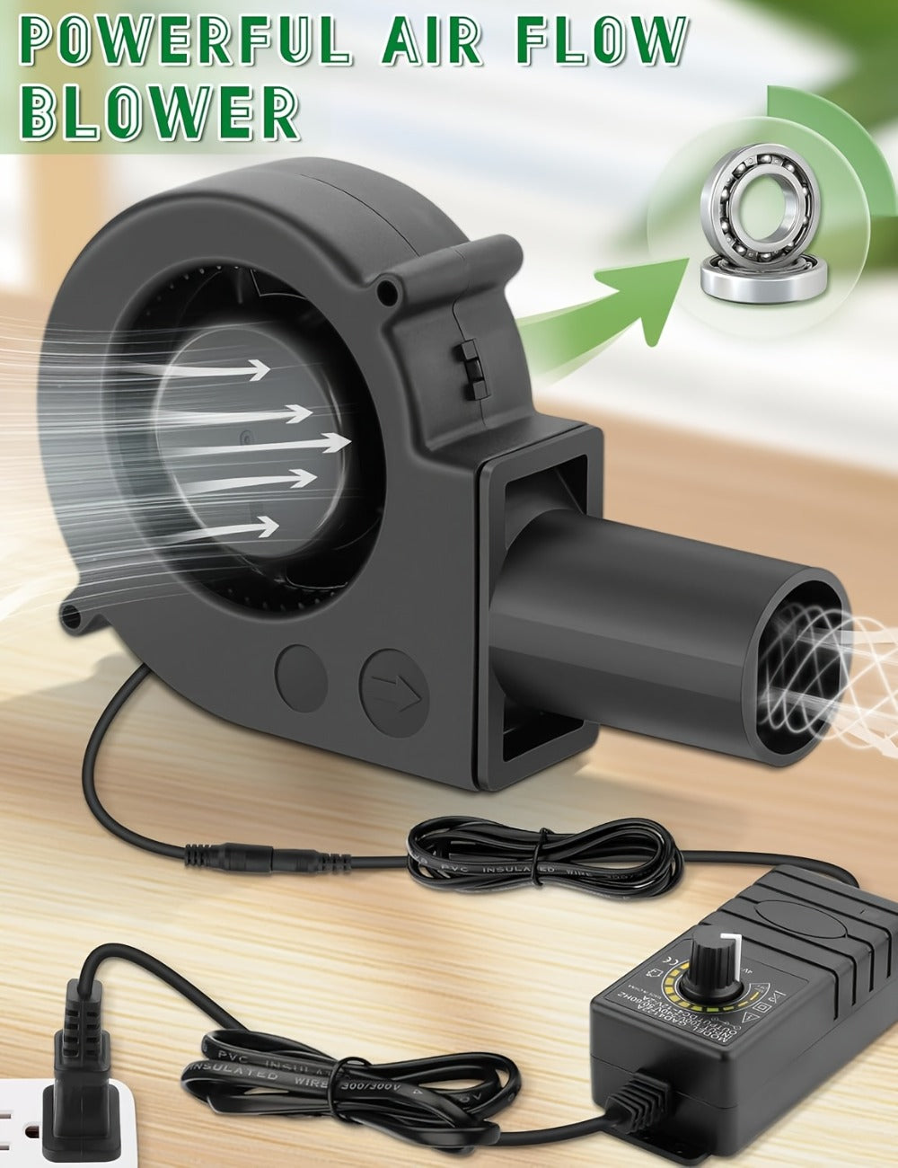 Turbo Blower Set with Adjustable Air Outlet - BBQ Barbecue Stove Firewood Stove Fan, DIY Cooling Ventilation Exhaust Tool Kit with Control Box & Stainless Steel Long Tube - product image 12
