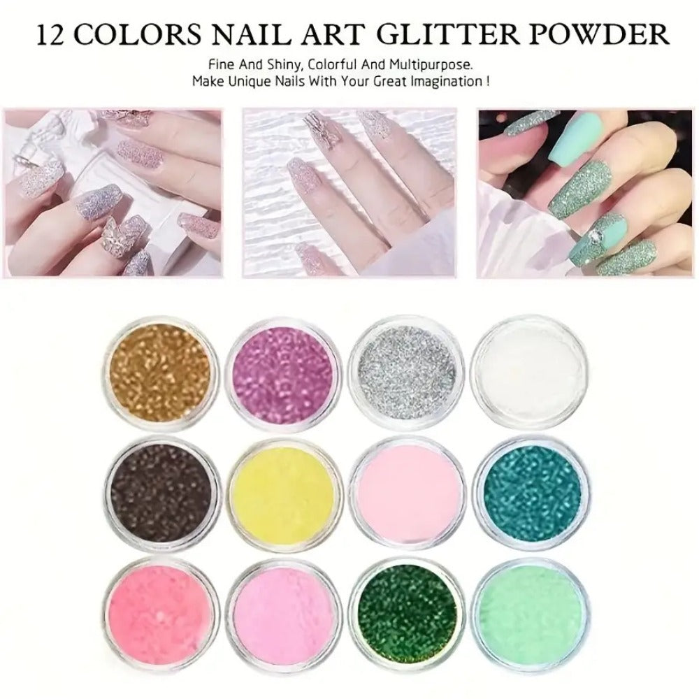 Acrylic Nail Kit 23-in-1 Complete Set with 12 Glitter Colors White & Pink Powder - DIY Nail Extension System No Glue No Liquid Needed for Beginners & Pros, Home Salon Manicure Kit  - product image 2
