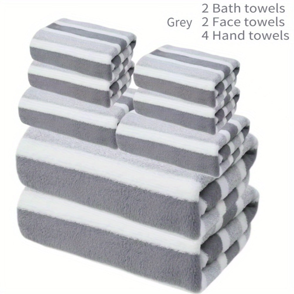 Towel Set 8 Piece Two-Color Striped - Super Absorbent Soft No Hair Loss Bath Towel Combo | 2 Bath Towels 2 Face Towels 4 Hand Towels | Grey Red Blue Green | Bathroom Family Hotel S - product image 14